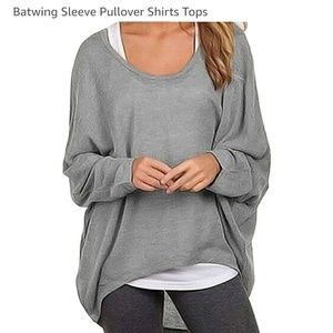 Light gray women's batwing sleeve pullover shirt